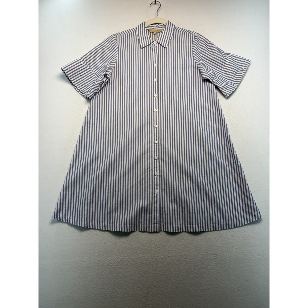 Hope and Harlow striped pearl sleeve shift shirt dress 10 Preppy Casual Office